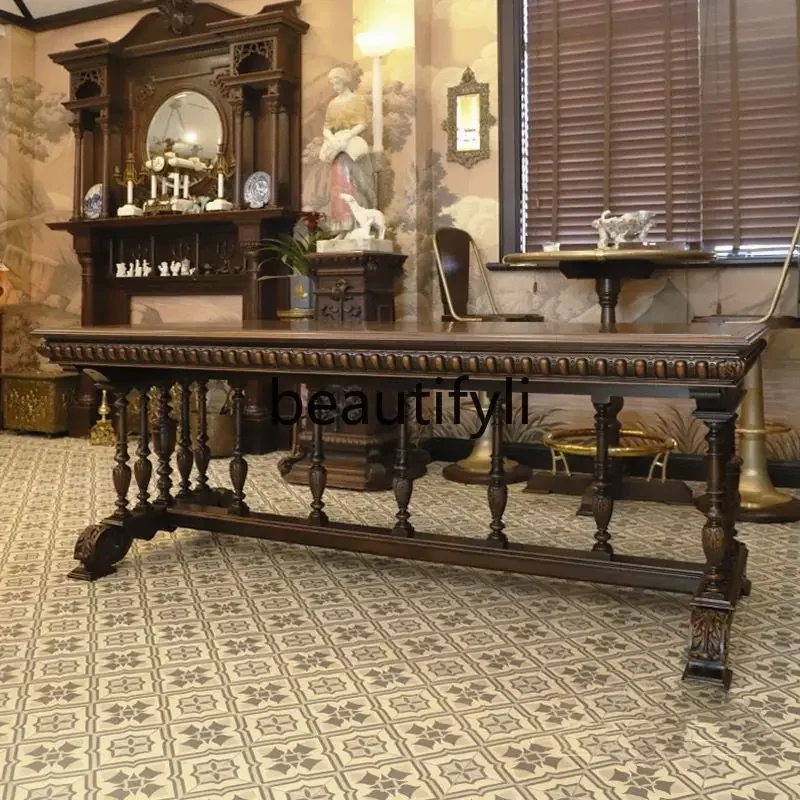 French solid wood carved dining table American banquet table retro home dining table45
French solid wood carved dining table American banquet table retro home dining table45