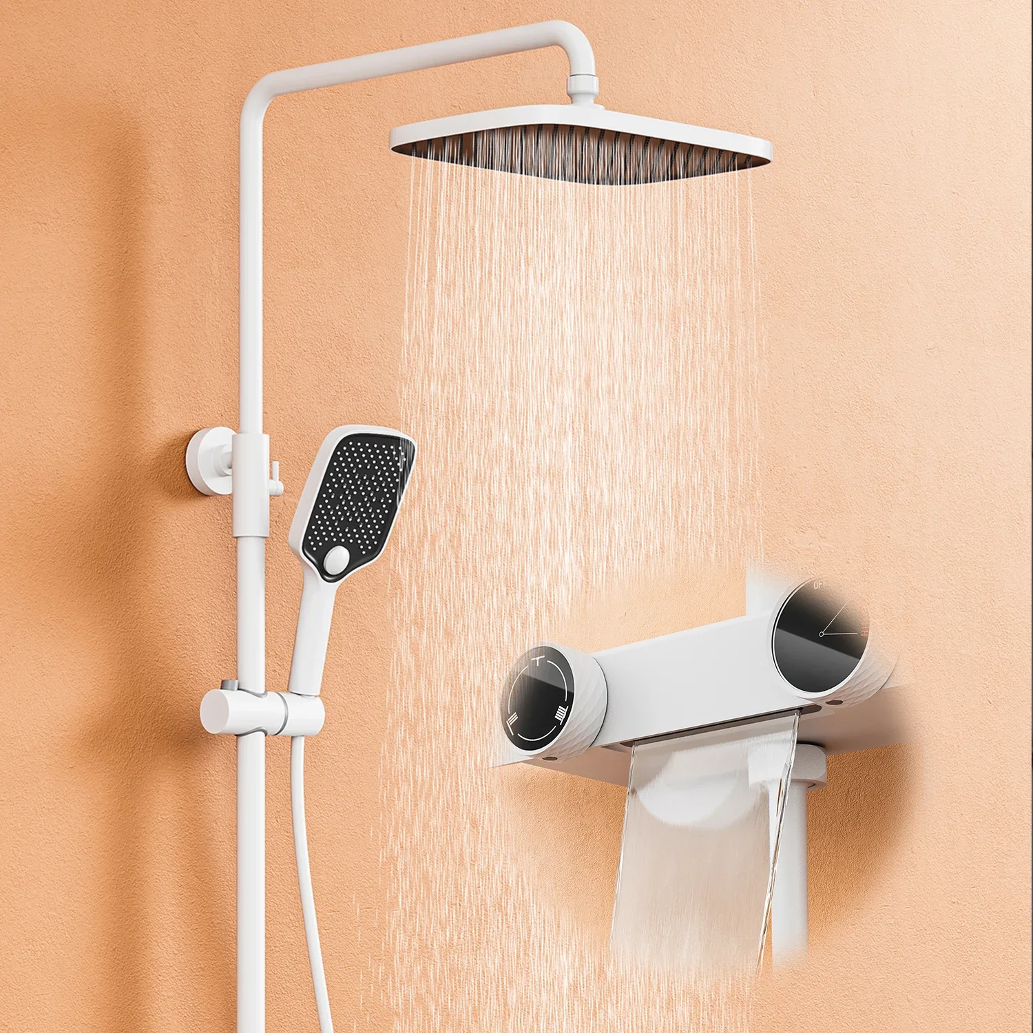 Rainfall Shower System Faucet Mixer Set Wall Mount White Bathroom Rain Bath Shower Sets
Rainfall Shower System Faucet Mixer Set Wall Mount White Bathroom Rain Bath Shower Sets