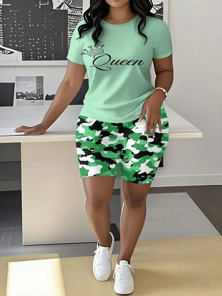 Womens Plus Size Short Sleeve T-Shirt And Camo Shorts Set Casual Comfortable Knitted Outfit
Womens Plus Size Short Sleeve T-Shirt And Camo Shorts Set Casual Comfortable Knitted Outfit