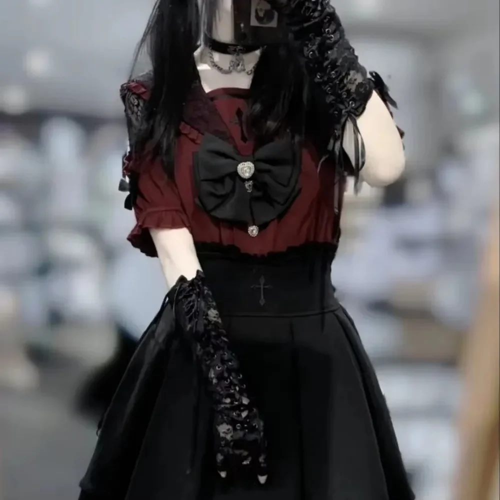 Japanese Lolita Y2K Punk Gothic Blouse Women Sweet Lawaii Bow Lace Embroidery Short Sleeve Tops Casual Aesthetic Student Shirt
Japanese Lolita Y2K Punk Gothic Blouse Women Sweet Lawaii Bow Lace Embroidery Short Sleeve Tops Casual Aesthetic Student Shirt