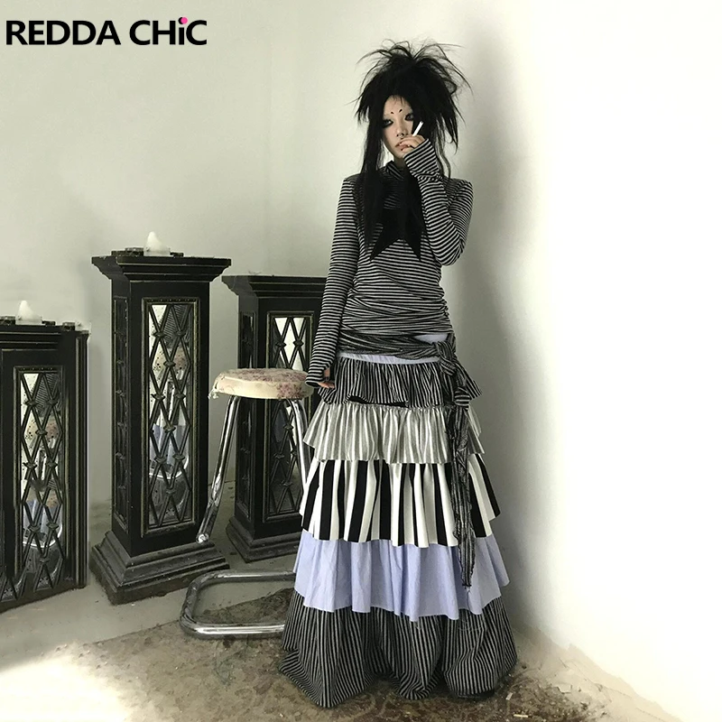 REDDACHiC Alt Stripes Contast Women Cake Skirt Stitch Knit Elastic Waist Loose Ruffle Tiered Maxi Long Skirt Vintage Y2k Clothes
REDDACHiC Alt Stripes Contast Women Cake Skirt Stitch Knit Elastic Waist Loose Ruffle Tiered Maxi Long Skirt Vintage Y2k Clothes