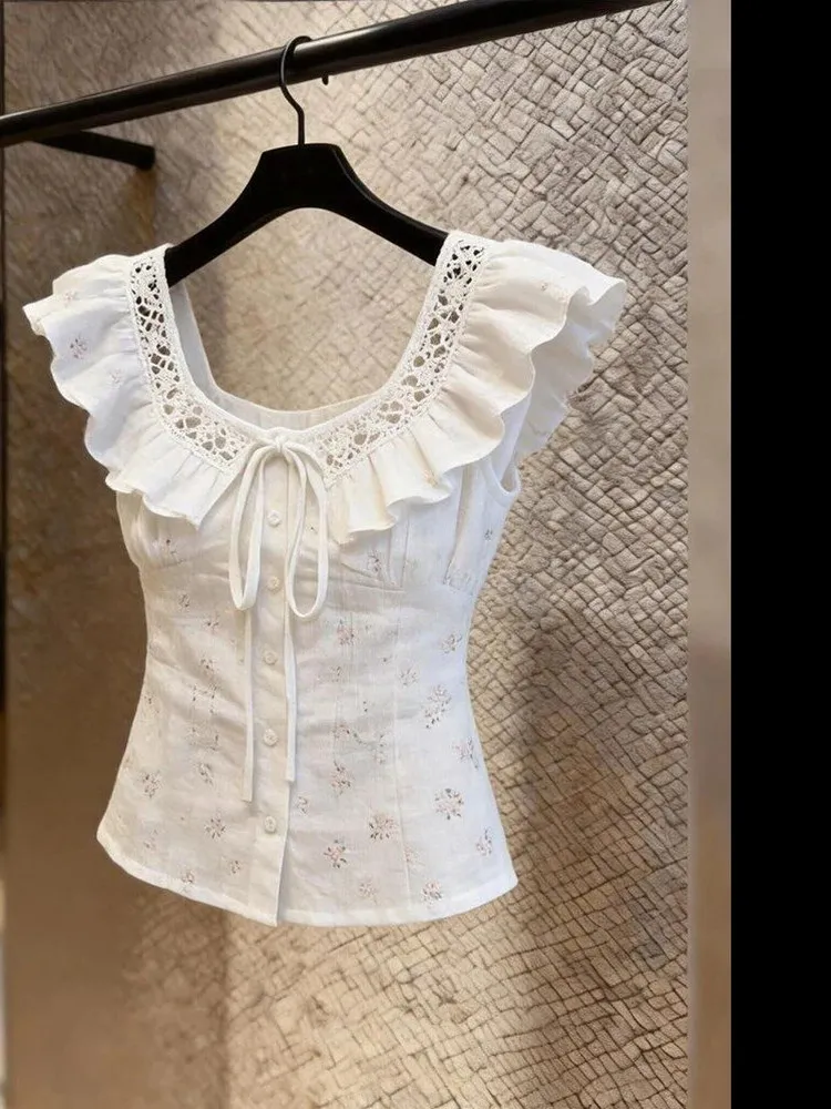 Sweet Style White Hollow out Lace Trim Belted Women's Shirt Slimming Fashionable Beautiful Short Sleeve One Shoulder Top
Sweet Style White Hollow out Lace Trim Belted Women's Shirt Slimming Fashionable Beautiful Short Sleeve One Shoulder Top