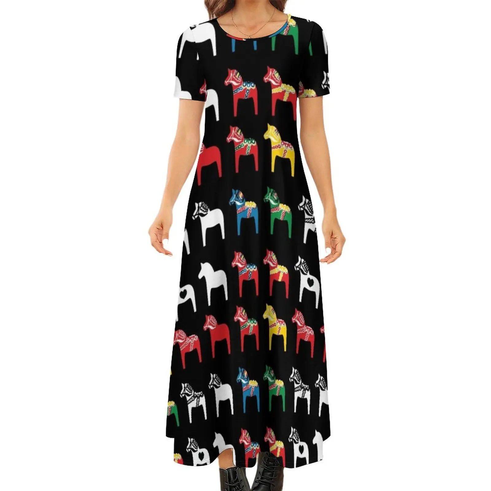 Dala Horses Dalarna Sweden Horse Dalecarlian Swedish Colorful Round Neck Short Sleeve Dress beach dress
Dala Horses Dalarna Sweden Horse Dalecarlian Swedish Colorful Round Neck Short Sleeve Dress beach dress