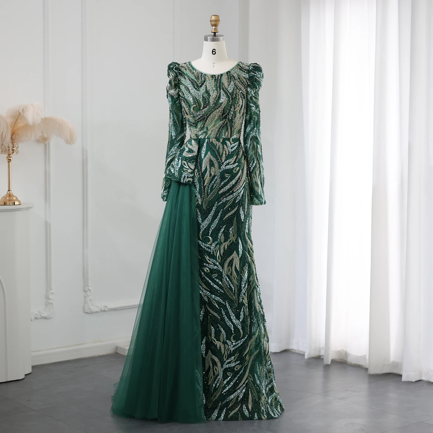Luxury Emerald Green Mermaid Muslim Evening Dress Overskirt Long Sleeve Gold Plus Size Women Wedding Party SZ001
Luxury Emerald Green Mermaid Muslim Evening Dress Overskirt Long Sleeve Gold Plus Size Women Wedding Party SZ001