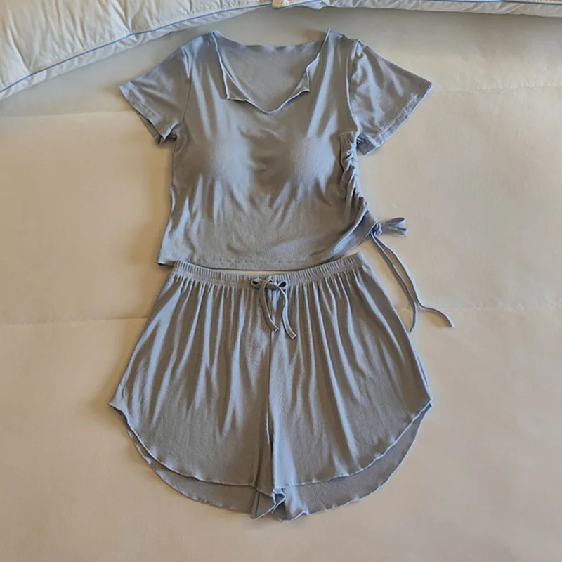 Pijama Feminino, новая домашняя одежда для женщин, комплект шорт с короткими рукавами из модала на груди, тонкий сексуальный женский ночной костюм, пижамный костюм
Pijama Feminino, новая домашняя одежда для женщин, комплект шорт с короткими рукавами из модала на груди, тонкий сексуальный женский ночной костюм, пижамный костюм