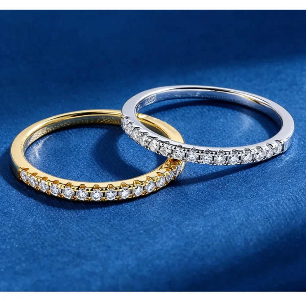 TS 925 Sterling Silver Round Moissanite Half Eternity Band Rings for Women 18K White Gold Plated Stackable Daily Wedding Rings
TS 925 Sterling Silver Round Moissanite Half Eternity Band Rings for Women 18K White Gold Plated Stackable Daily Wedding Rings