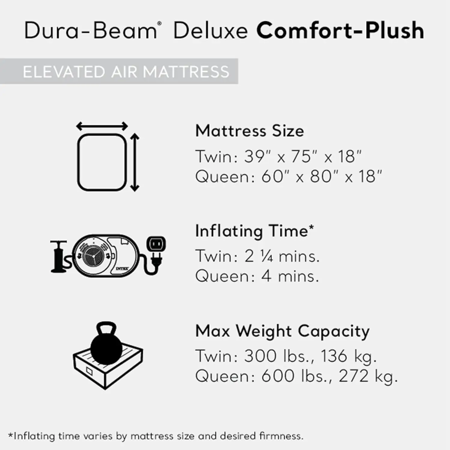 Intex Dura-Beam Deluxe Comfort-Плюшевый надувной матрас: Fiber-Tech — Queen Size — Встроенный электрический насос — Высота кровати 18 дюймов
Intex Dura-Beam Deluxe Comfort-Плюшевый надувной матрас: Fiber-Tech — Queen Size — Встроенный электрический насос — Высота кровати 18 дюймов