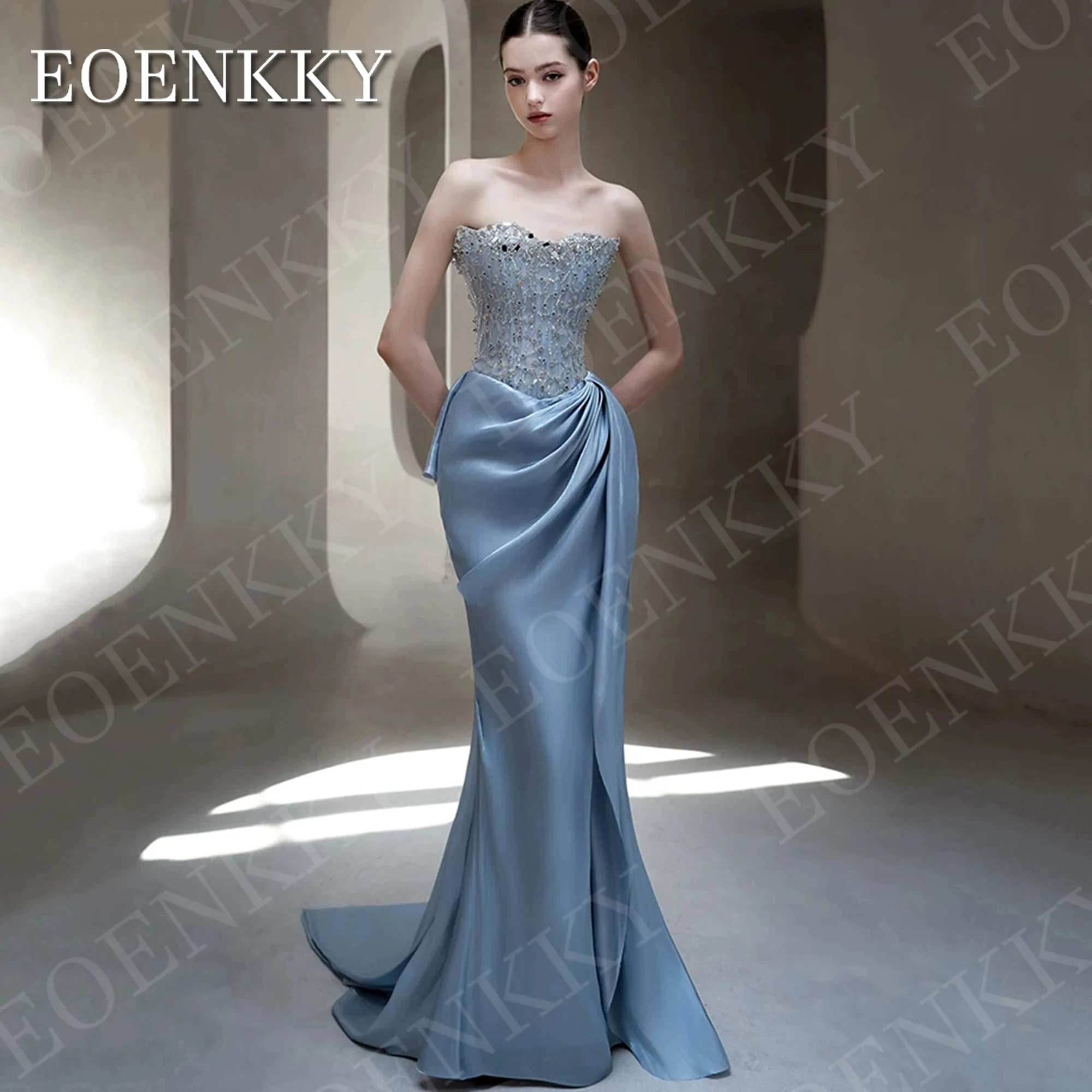 EOENKKY Luxury Formal Evening Dresses Dubai Beaded Strapless Satin Mermaid Cocktail Party Dress Woman Customized فساتين سهرة
EOENKKY Luxury Formal Evening Dresses Dubai Beaded Strapless Satin Mermaid Cocktail Party Dress Woman Customized فساتين سهرة