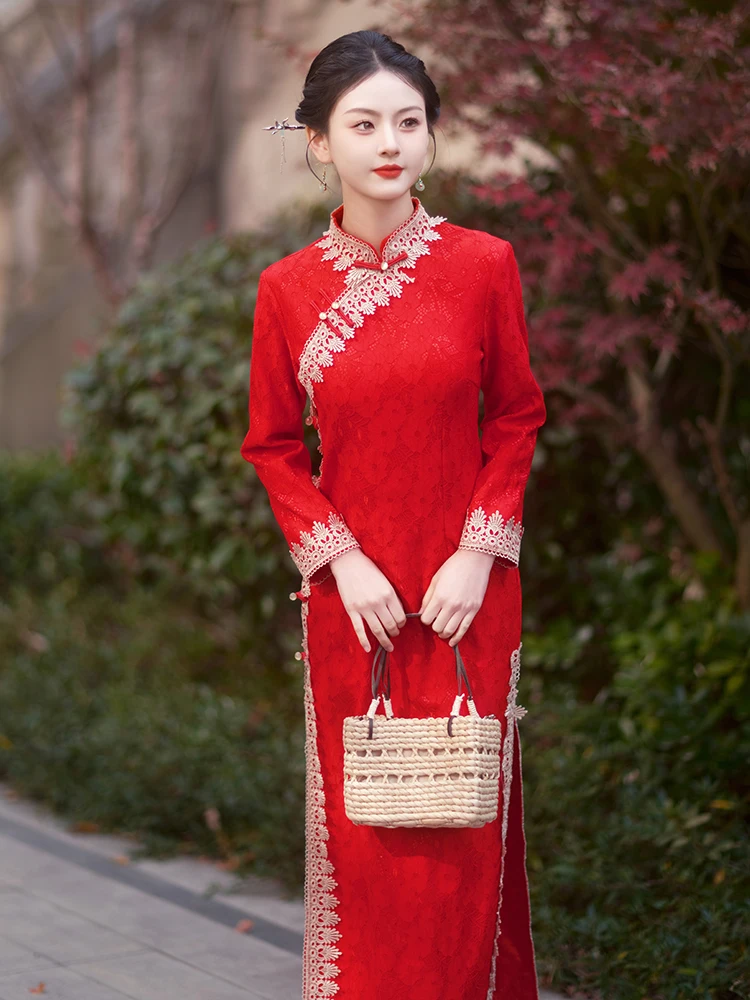 Красное длинное кружевное платье в стиле ретро, китайский стиль, с длинными рукавами, для церемоний, простое, однотонное, для повседневной носки
Красное длинное кружевное платье в стиле ретро, китайский стиль, с длинными рукавами, для церемоний, простое, однотонное, для повседневной носки