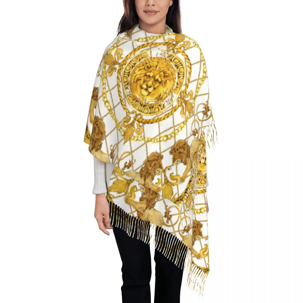 Роскошные мужские теплые шарфы с принтом Золотого льва в европейском стиле на осень и зиму