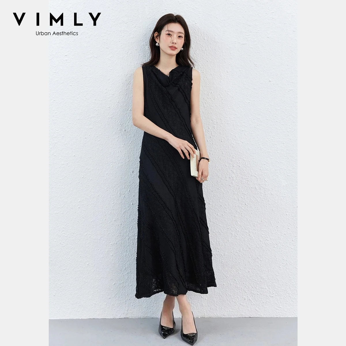 VIMLY Women's Black Sleeveless A-Line Dress 2026 Summer New Elegant Draped Neck Lace Patch Slim Maxi Dress Party Outfits A5032
VIMLY Women's Black Sleeveless A-Line Dress 2026 Summer New Elegant Draped Neck Lace Patch Slim Maxi Dress Party Outfits A5032