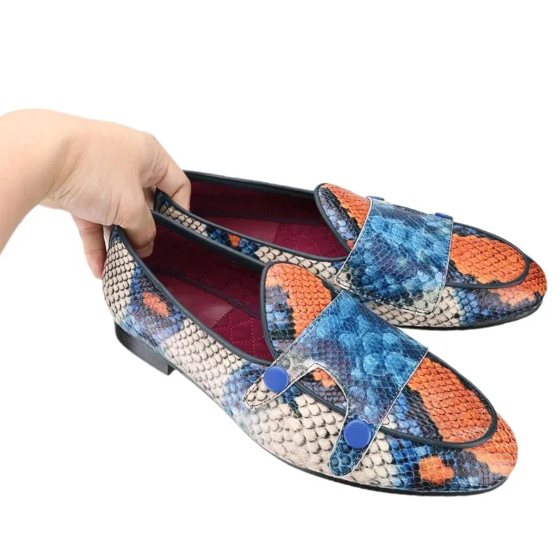 Italy Imported Tuscany Snake Embossed Leather Men Monk Shoes Handmade Slip-On Loafers With Blue Calfskin Buttons
Italy Imported Tuscany Snake Embossed Leather Men Monk Shoes Handmade Slip-On Loafers With Blue Calfskin Buttons
