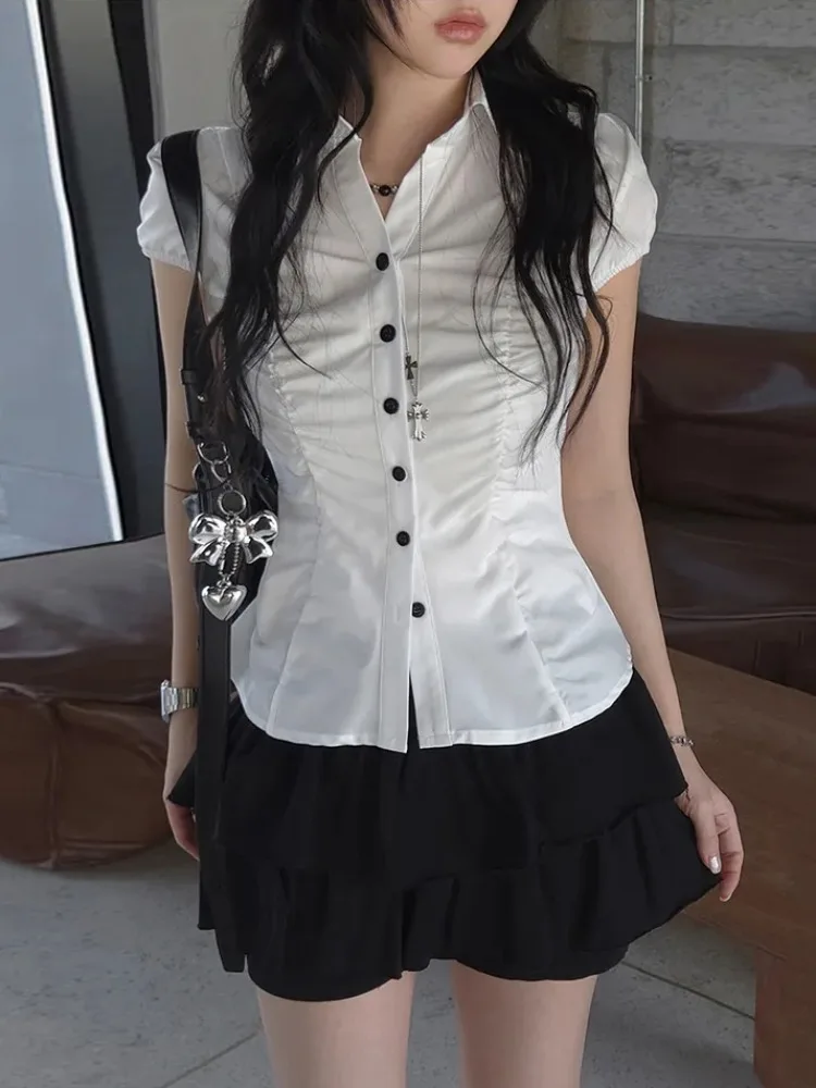 Korean Style College Wind Pleated Button Women's Summer Slim Fit Turn-down Collar Bubble Sleeve Waist-cinching Short Sleeve S...
Korean Style College Wind Pleated Button Women's Summer Slim Fit Turn-down Collar Bubble Sleeve Waist-cinching Short Sleeve S...