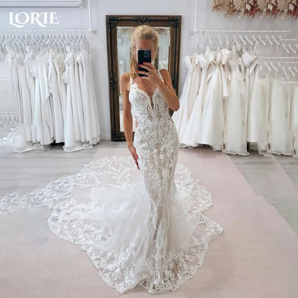 LORIE Boho Mermaid Wedding Dress Lace Appliques Backless Bobycon Bride Dress SPaghetti Straps Sweep Tail Bridal Gowns Customized
LORIE Boho Mermaid Wedding Dress Lace Appliques Backless Bobycon Bride Dress SPaghetti Straps Sweep Tail Bridal Gowns Customized