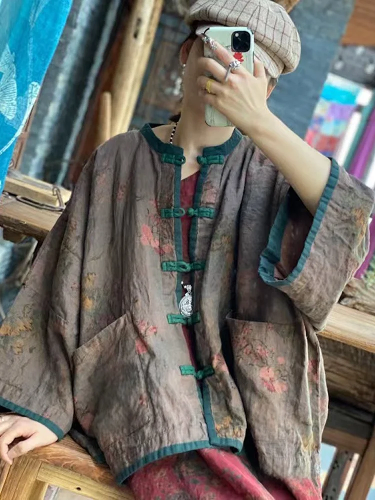 Retro Artistic Pure Linen Printed Chinese Sle Stand Collar Button up Loose plus Size Open Cardigan Women's irt
Retro Artistic Pure Linen Printed Chinese Sle Stand Collar Button up Loose plus Size Open Cardigan Women's irt