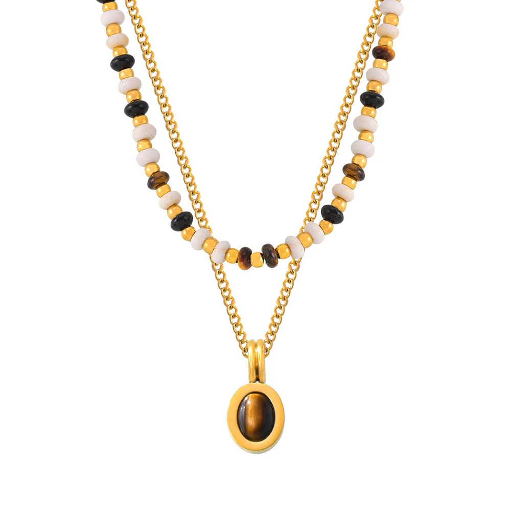 Fashion natural stone beaded design sense necklace Tiger Eye stone pendant double layer wear wind stainless steel clavicle chain
Fashion natural stone beaded design sense necklace Tiger Eye stone pendant double layer wear wind stainless steel clavicle chain