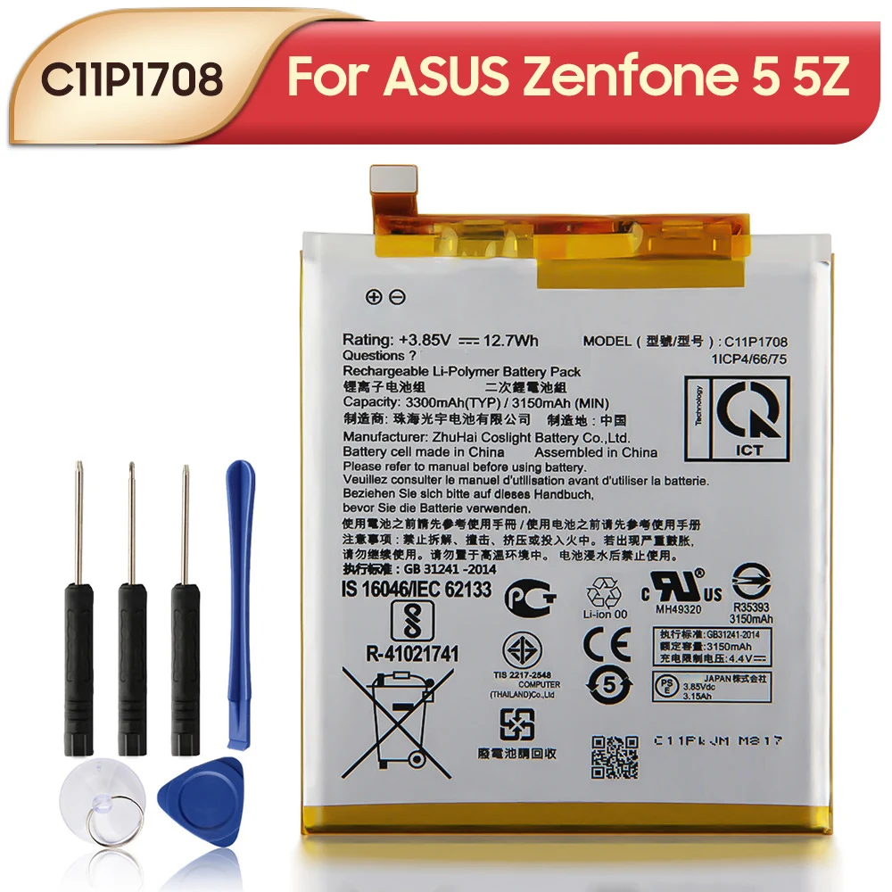 NEW Replacement Battery C11P1708 For ASUS Zenfone 5 5Z ZE620KL X00QD ZS620KL Z01RD Phone Battery 3300mAh
NEW Replacement Battery C11P1708 For ASUS Zenfone 5 5Z ZE620KL X00QD ZS620KL Z01RD Phone Battery 3300mAh