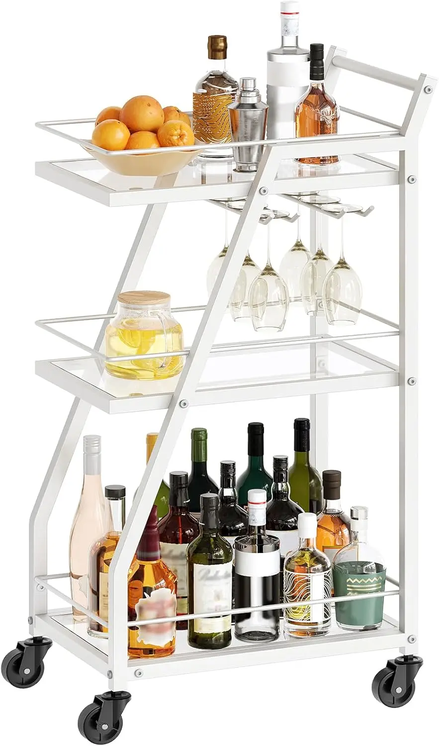 3-Tier Rolling Bar Cart with Glass Holder, Transparent White Kitchen Serving Cart on Wheels
3-Tier Rolling Bar Cart with Glass Holder, Transparent White Kitchen Serving Cart on Wheels