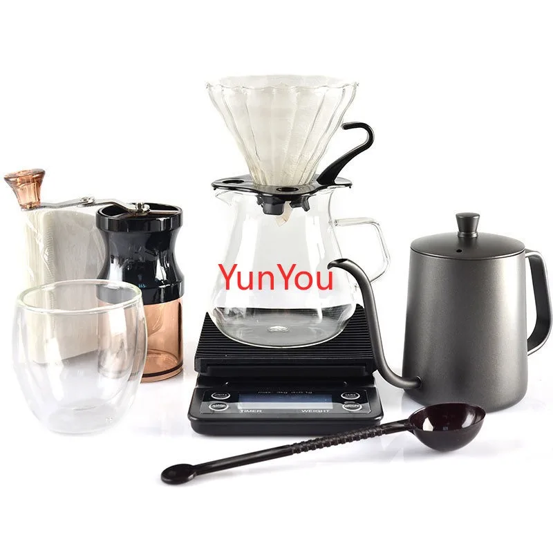 Hand brewed coffee set combination, hand cranked grinder, filter cup, filter paper, electronic scale, shared pot combination
Hand brewed coffee set combination, hand cranked grinder, filter cup, filter paper, electronic scale, shared pot combination