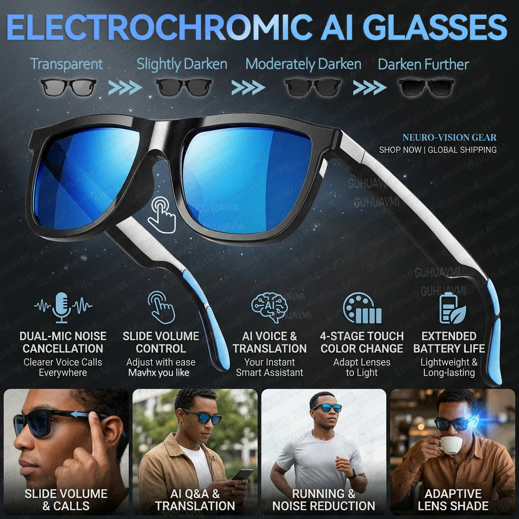 2026 New Touch Color Change Smart Glasses 100+Translation Voice Wake-Up Dual Mic Noise Reduction Bluetooth Music Audio Sunglasse
2026 New Touch Color Change Smart Glasses 100+Translation Voice Wake-Up Dual Mic Noise Reduction Bluetooth Music Audio Sunglasse