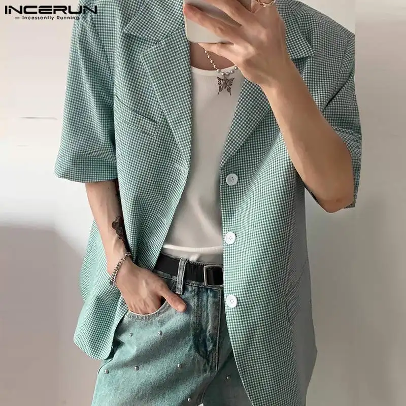 INCERUN Tops 2024 Korean Style New Men Fashion Plaid Design Suit Coats Casual Well Fitting Male Lapel Short Sleeved Blazer S-5XL
INCERUN Tops 2024 Korean Style New Men Fashion Plaid Design Suit Coats Casual Well Fitting Male Lapel Short Sleeved Blazer S-5XL