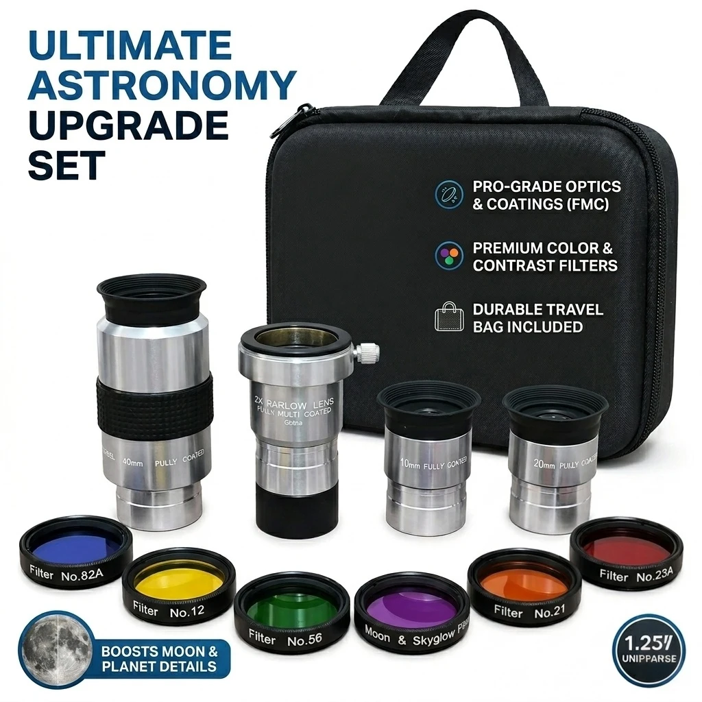 1.25" Telescope Eyepiece Filter Kit FMC 40mm 20mm 10mm Lens 2X Barlow Moon Skyglow Planet Filters Astronomy Upgrade Set
1.25" Telescope Eyepiece Filter Kit FMC 40mm 20mm 10mm Lens 2X Barlow Moon Skyglow Planet Filters Astronomy Upgrade Set