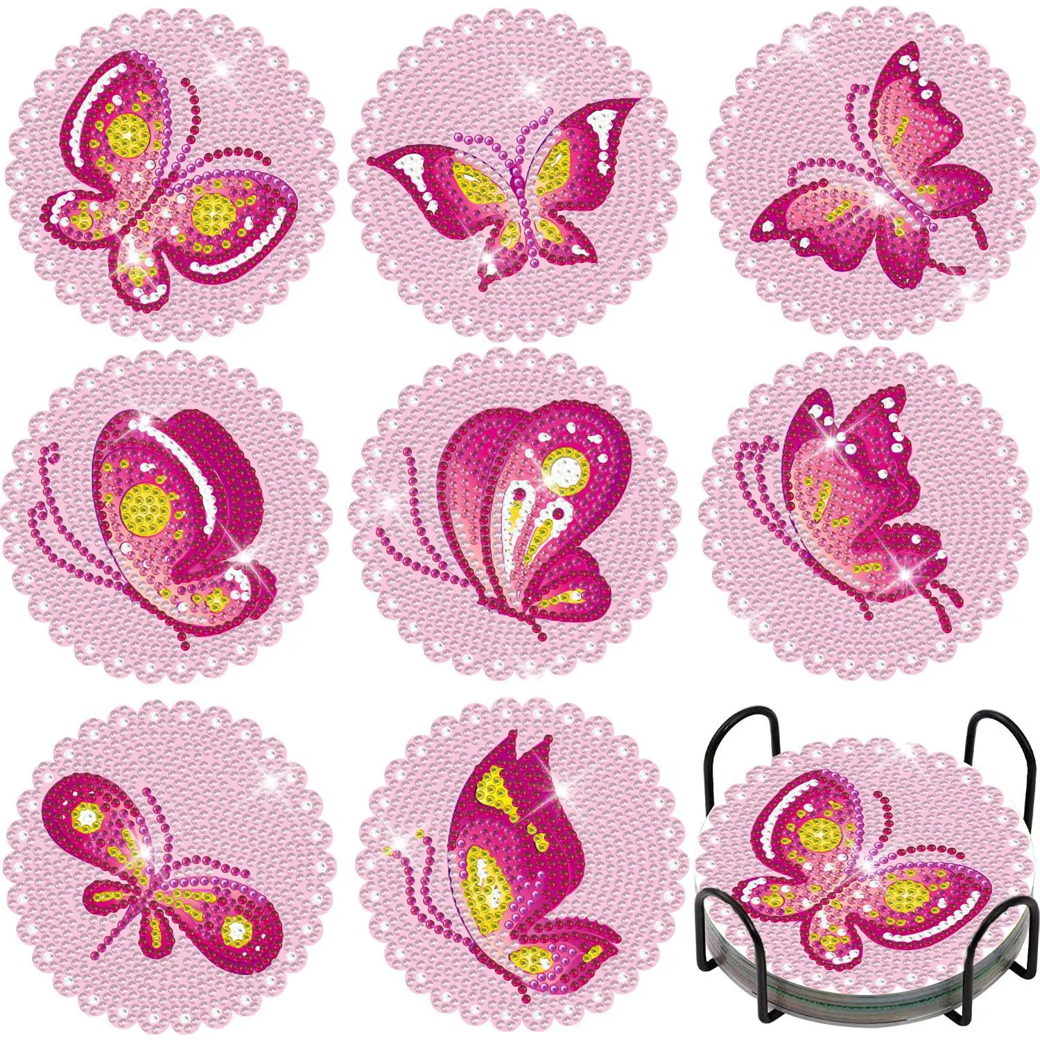 Set of 8 butterfly pattern diamond-shaped painted wooden coasters, DIY creative diamond painting adds fun to your life
Set of 8 butterfly pattern diamond-shaped painted wooden coasters, DIY creative diamond painting adds fun to your life