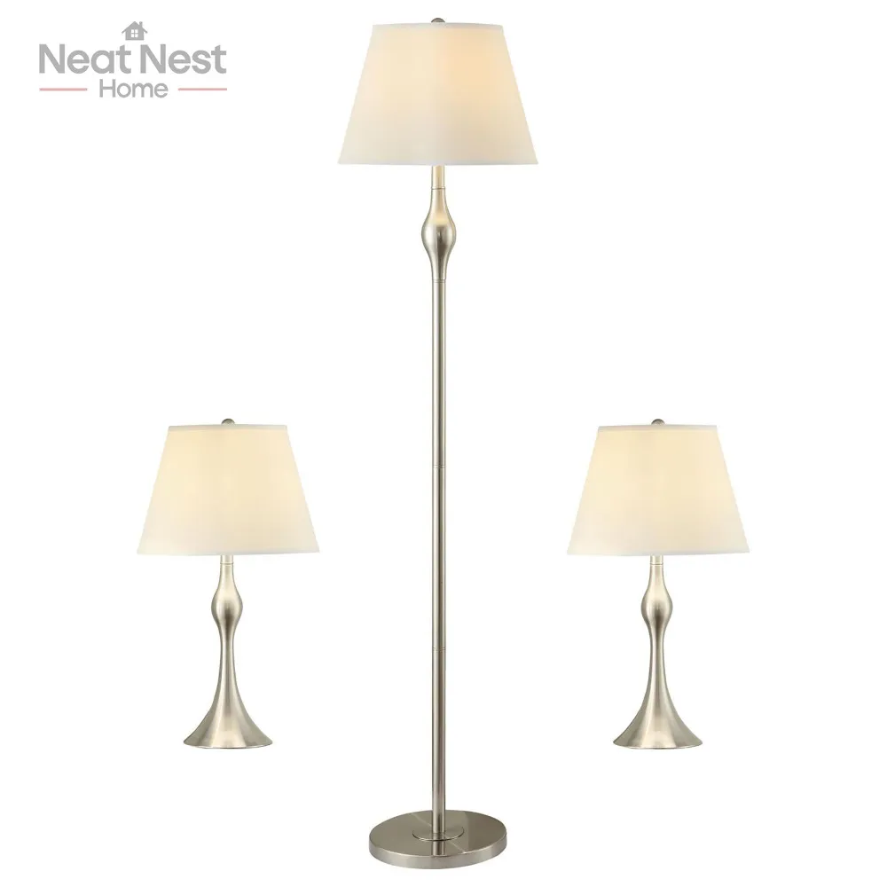 Home decoration desk lamp,Beige and Brushed Nickel 3-Piece Lamp Set,a floor lamp along with two matching table lamps,Bedroom
Home decoration desk lamp,Beige and Brushed Nickel 3-Piece Lamp Set,a floor lamp along with two matching table lamps,Bedroom