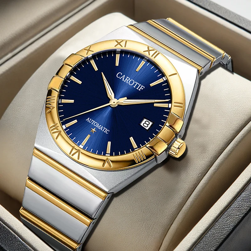 Мужские часы-календарь в современном минималистском стиле с золотым корпусом, синим циферблатом с золотыми акцентами и браслетом из нержавеющей стали.
Мужские часы-календарь в современном минималистском стиле с золотым корпусом, синим циферблатом с золотыми акцентами и браслетом из нержавеющей стали.