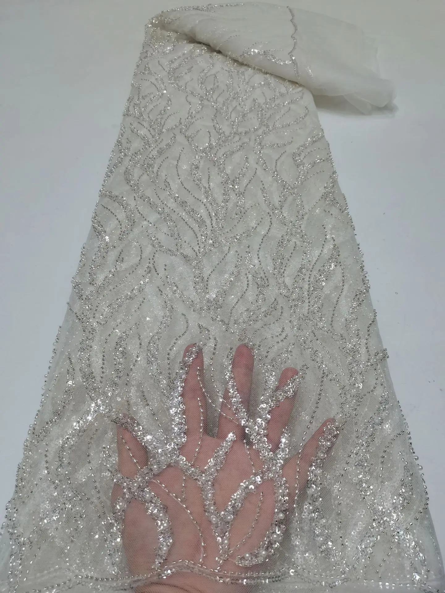 High-end pearl tube sequin coral embroidered lace mesh fabric for wedding dresses, evening gowns, party clothing sewing material
High-end pearl tube sequin coral embroidered lace mesh fabric for wedding dresses, evening gowns, party clothing sewing material
