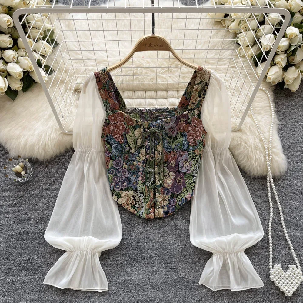 Women Tops 2025 Spring Retro Y2K Rose Flower Print Long Sleeve Gothic Shirts Fashion Irregular Bandage Party Blouses
Women Tops 2025 Spring Retro Y2K Rose Flower Print Long Sleeve Gothic Shirts Fashion Irregular Bandage Party Blouses