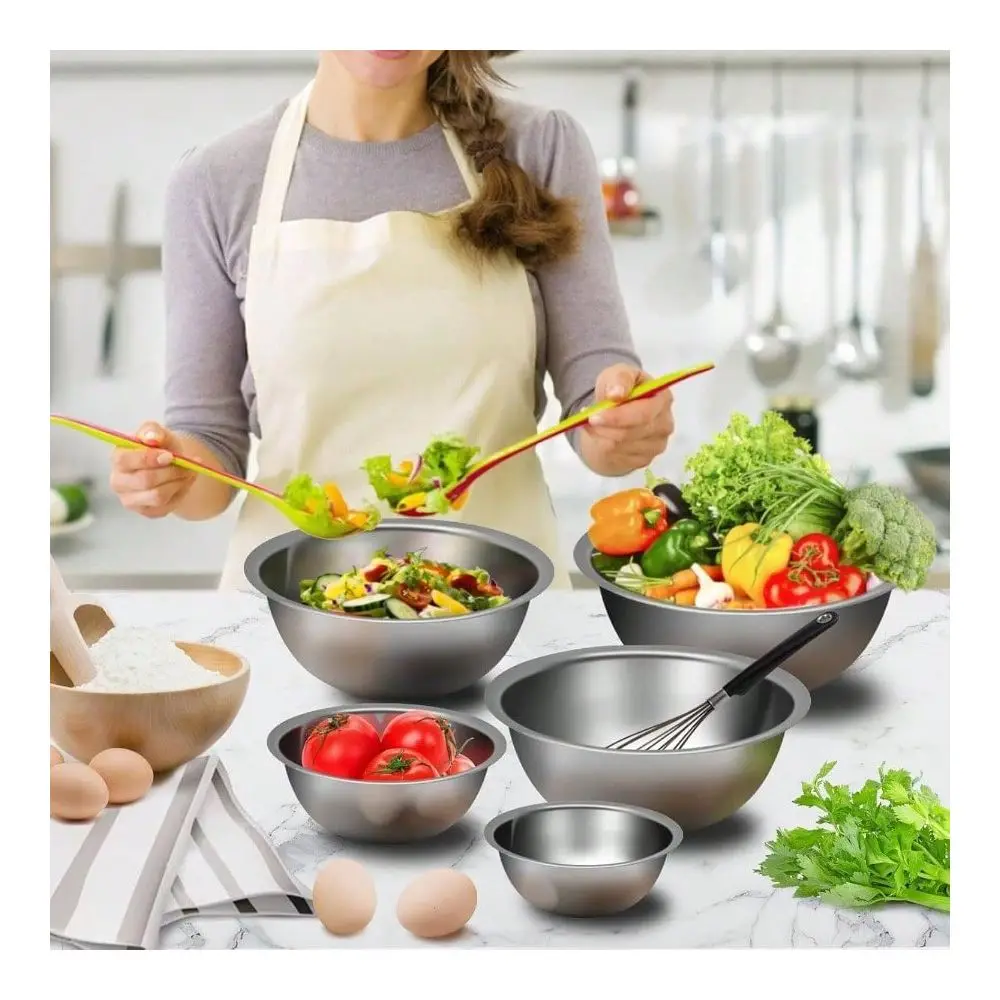 Bowl Set Of 5, Stainless Steel Mixing Bowls, Nesting Whisking Bowl Set Cooking, Baking, Serving, FoodSalad Prep
Bowl Set Of 5, Stainless Steel Mixing Bowls, Nesting Whisking Bowl Set Cooking, Baking, Serving, FoodSalad Prep