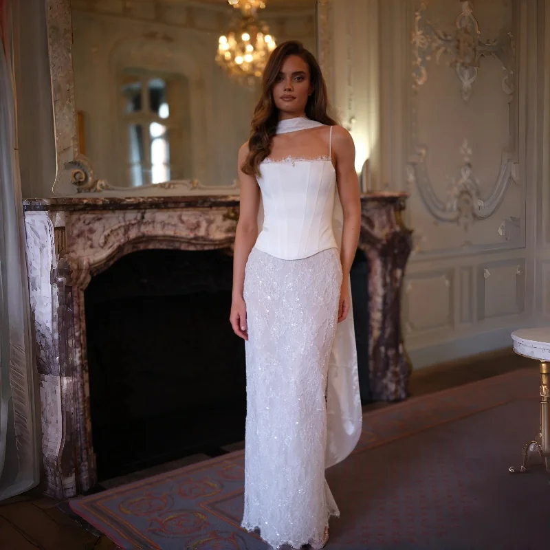 Popular Spaghetti Straps Wedding Dresses With Long Scalf Bridal Gown Mermaid Wedding Gow Made 2026 Vestido De Noival
Popular Spaghetti Straps Wedding Dresses With Long Scalf Bridal Gown Mermaid Wedding Gow Made 2026 Vestido De Noival