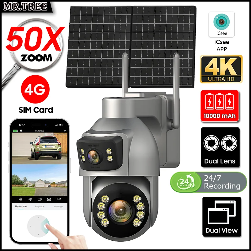 4G Solar Outdoor Surveillance Camera 50X Zoom Auto Tracking Home Security Protection SIM Card 10MP Night Vision AOV CCTV IP Cams
4G Solar Outdoor Surveillance Camera 50X Zoom Auto Tracking Home Security Protection SIM Card 10MP Night Vision AOV CCTV IP Cams