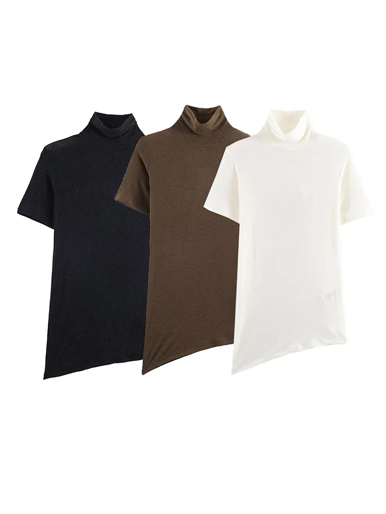 Женская футболка HH: Новая модная универсальная однотонная асимметричная модель с высоким воротником, элегантная повседневная приталенная футболка с коротким рукавом в стиле High Street
Женская футболка HH: Новая модная универсальная однотонная асимметричная модель с высоким воротником, элегантная повседневная приталенная футболка с коротким рукавом в стиле High Street