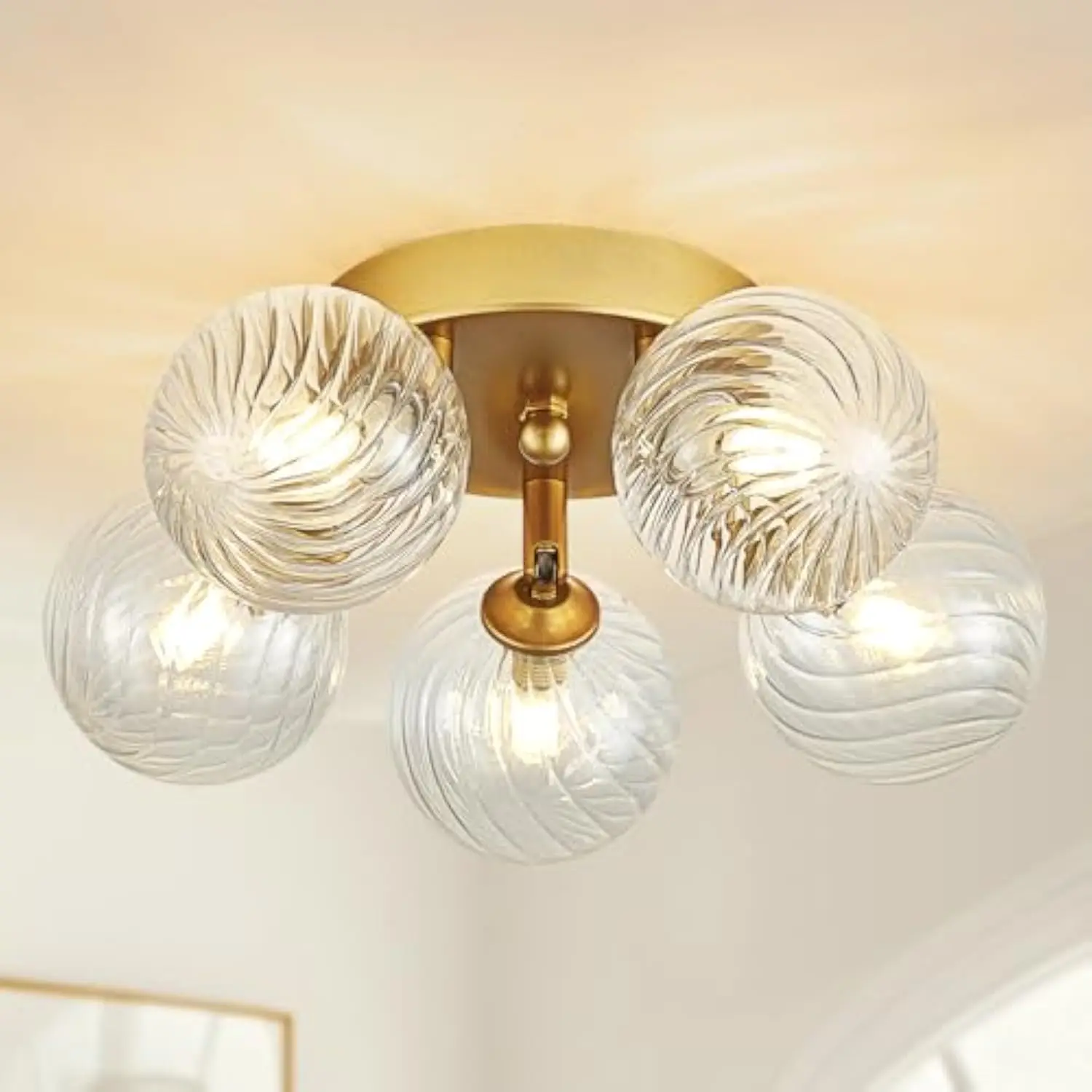 Gold Ceiling Bubble Light Fixture Modern 5 Lights Swirled Clear Ribbed Blown Glass Ball Chandelier Semi Flush Mount Lighting Di
Gold Ceiling Bubble Light Fixture Modern 5 Lights Swirled Clear Ribbed Blown Glass Ball Chandelier Semi Flush Mount Lighting Di