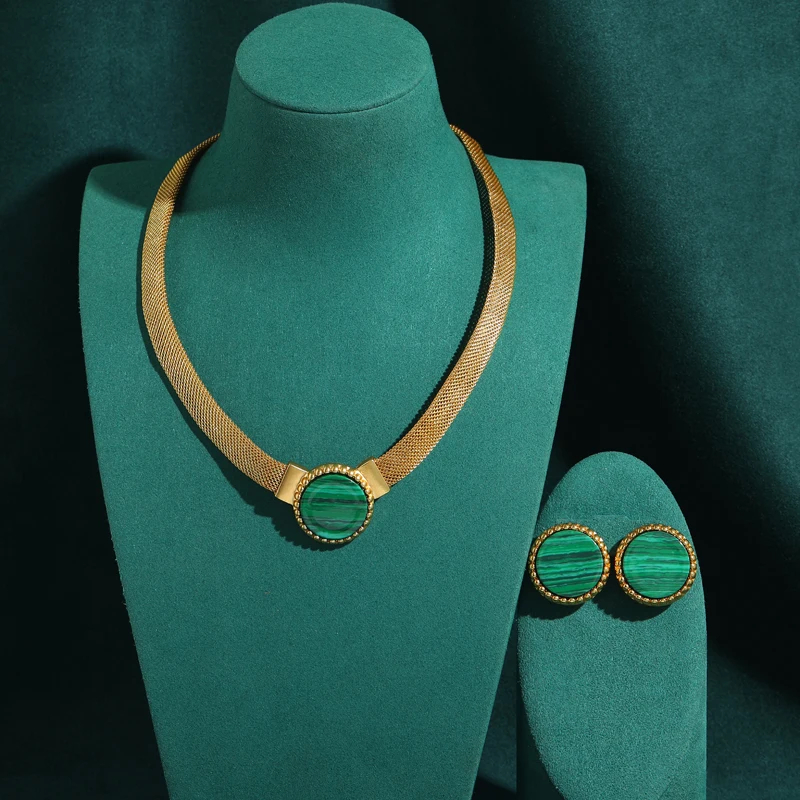 Luxury Gold Color Vintage Round Malachite Green Jewelry Sets Short Necklace Stud Earring Wedding Bride Elegant 2026 Accessories
Luxury Gold Color Vintage Round Malachite Green Jewelry Sets Short Necklace Stud Earring Wedding Bride Elegant 2026 Accessories