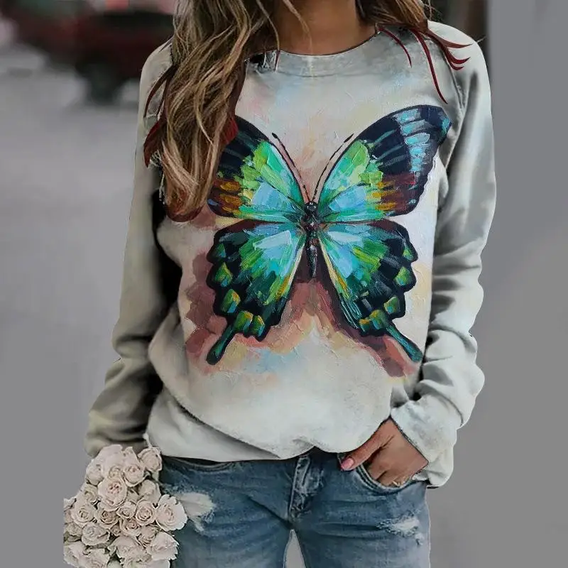 Free And Wild Butterfly Print Versatile Round Neck Casual Long Sleeved Sweatshirt For Women In Early Autumn New StyleWA2
Free And Wild Butterfly Print Versatile Round Neck Casual Long Sleeved Sweatshirt For Women In Early Autumn New StyleWA2