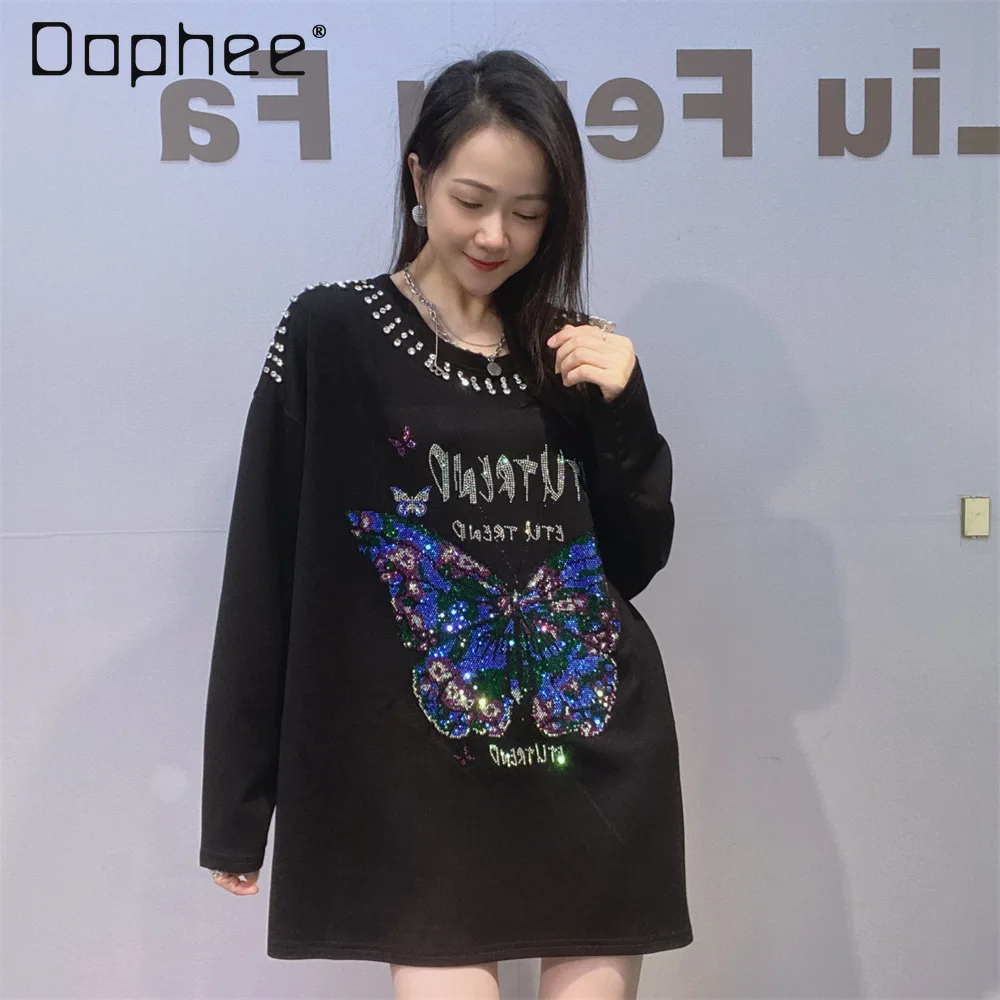 Women's Loose Long Sleeve Top Spring Autumn Heavy Embellished Space Cotton Mid-Length T-Shirt Y2k Clothes
Women's Loose Long Sleeve Top Spring Autumn Heavy Embellished Space Cotton Mid-Length T-Shirt Y2k Clothes