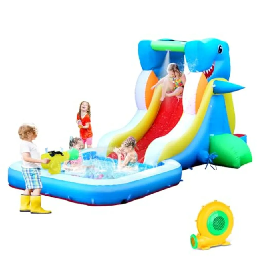 Backyard inflatable water slide with climbing wall, splash zone, and water cannon; PVC material, blue and yellow; durable, easy
Backyard inflatable water slide with climbing wall, splash zone, and water cannon; PVC material, blue and yellow; durable, easy