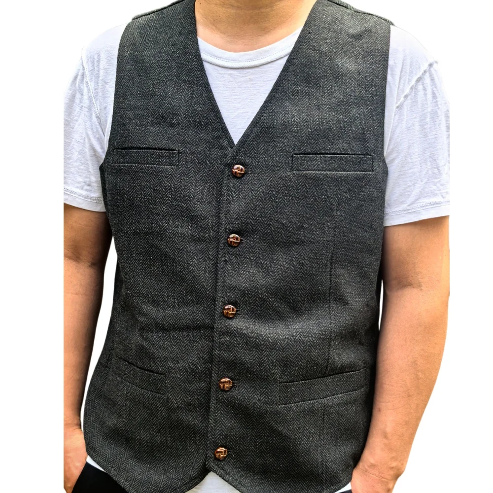 V Neck Mens Suit Vest Tweed Retro Wool Herringbone Slim Fit Men's Waistcoat for Prom Real Image
V Neck Mens Suit Vest Tweed Retro Wool Herringbone Slim Fit Men's Waistcoat for Prom Real Image
