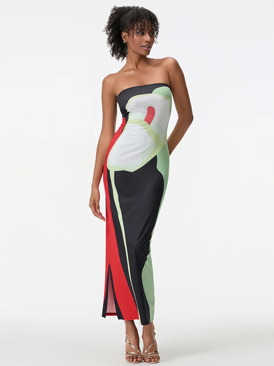 Women's Side Split Tube Dress Strapless Abstract Print Bodycon Long Dress Elegant Party Dress
Women's Side Split Tube Dress Strapless Abstract Print Bodycon Long Dress Elegant Party Dress