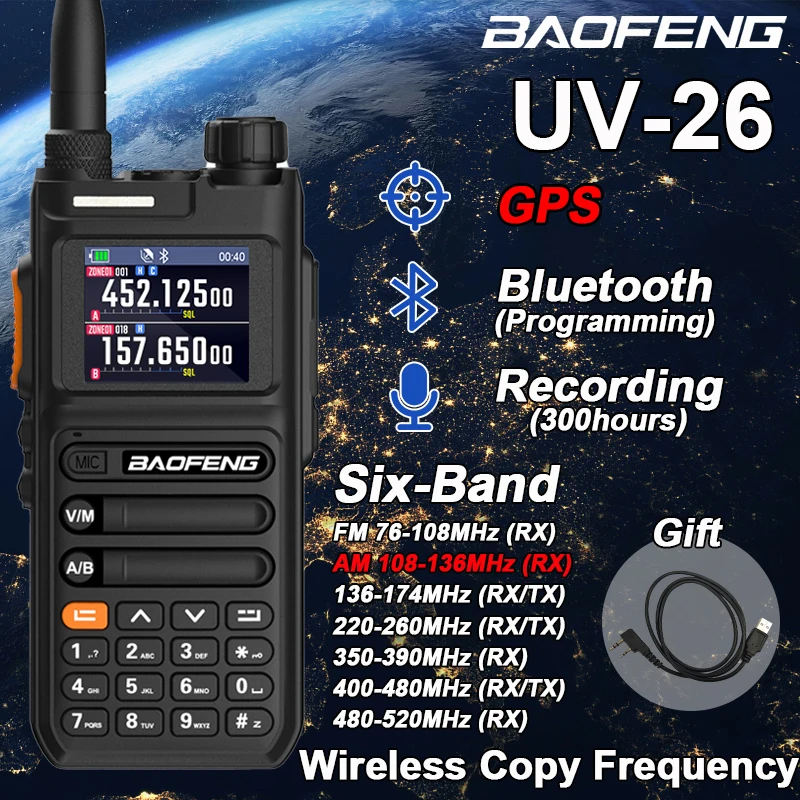Baofeng UV-26 Walkie Talkie 10W GPS AM Multi Band Bluetooth Recording Wireless Copy Frequency Type-C Long Range 2 Way Ham Radios
Baofeng UV-26 Walkie Talkie 10W GPS AM Multi Band Bluetooth Recording Wireless Copy Frequency Type-C Long Range 2 Way Ham Radios