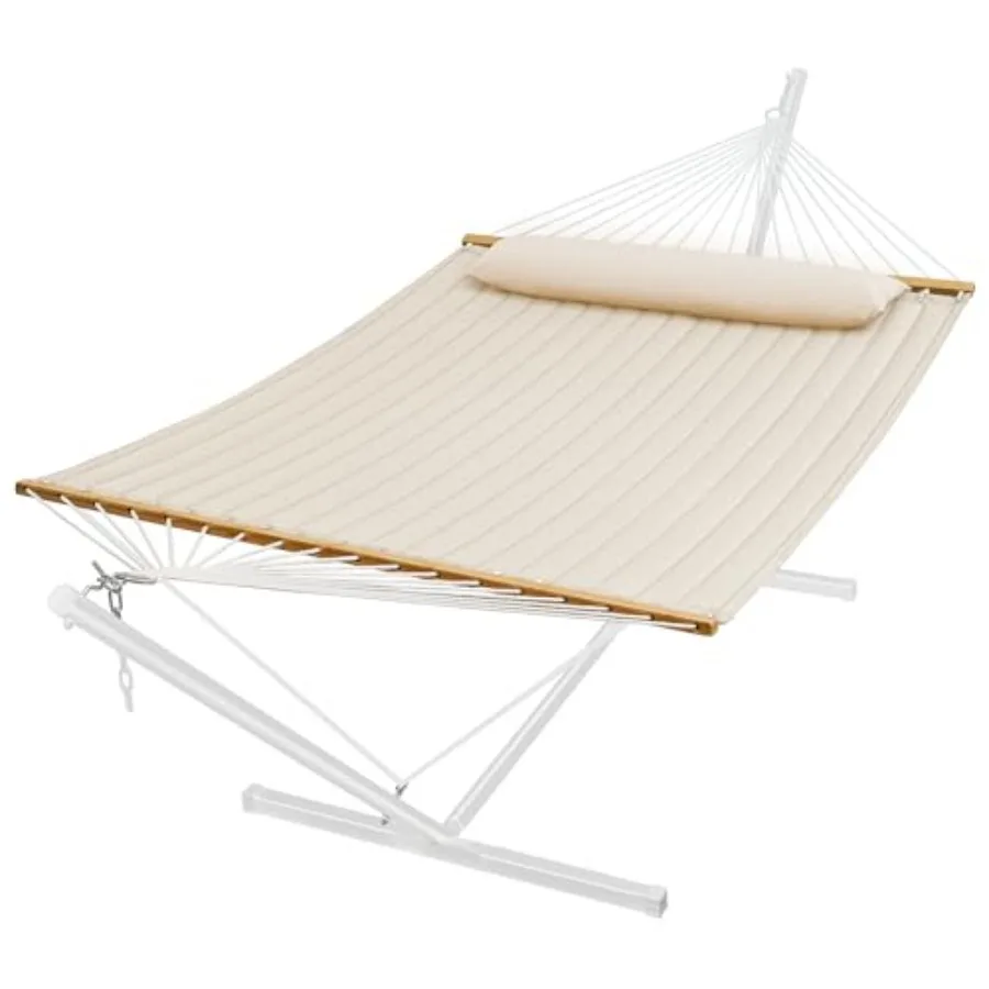 Hammock with Stand, 2 Person Quilted Outdoor Hammock, Detachable Pillow and Bamboo Spreaders, Portable Hammock with Carrying Ba
Hammock with Stand, 2 Person Quilted Outdoor Hammock, Detachable Pillow and Bamboo Spreaders, Portable Hammock with Carrying Ba