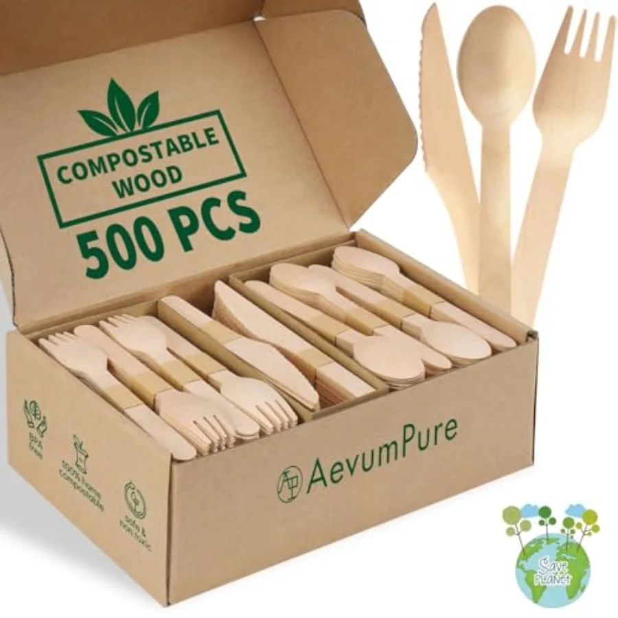 Compostable Wooden Utensils Set - 500 Pieces Disposable Wood Cutlery 200 Spoons, 200 Forks, 100 Knives -Bamboo Utensils And Pla
Compostable Wooden Utensils Set - 500 Pieces Disposable Wood Cutlery 200 Spoons, 200 Forks, 100 Knives -Bamboo Utensils And Pla
