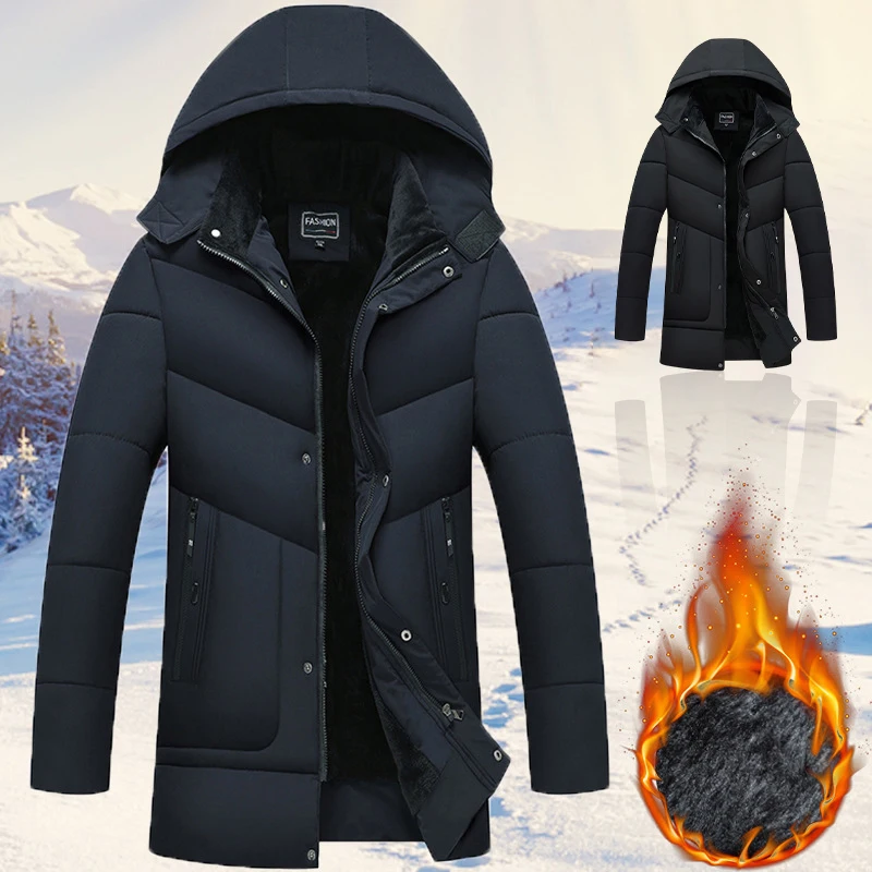 2023 Men's Middle-aged Winter Black Cotton Padded Jacket Plush Warm Hooded Jacket Black Casual Loose Middle Long Windproof Coat
2023 Men's Middle-aged Winter Black Cotton Padded Jacket Plush Warm Hooded Jacket Black Casual Loose Middle Long Windproof Coat