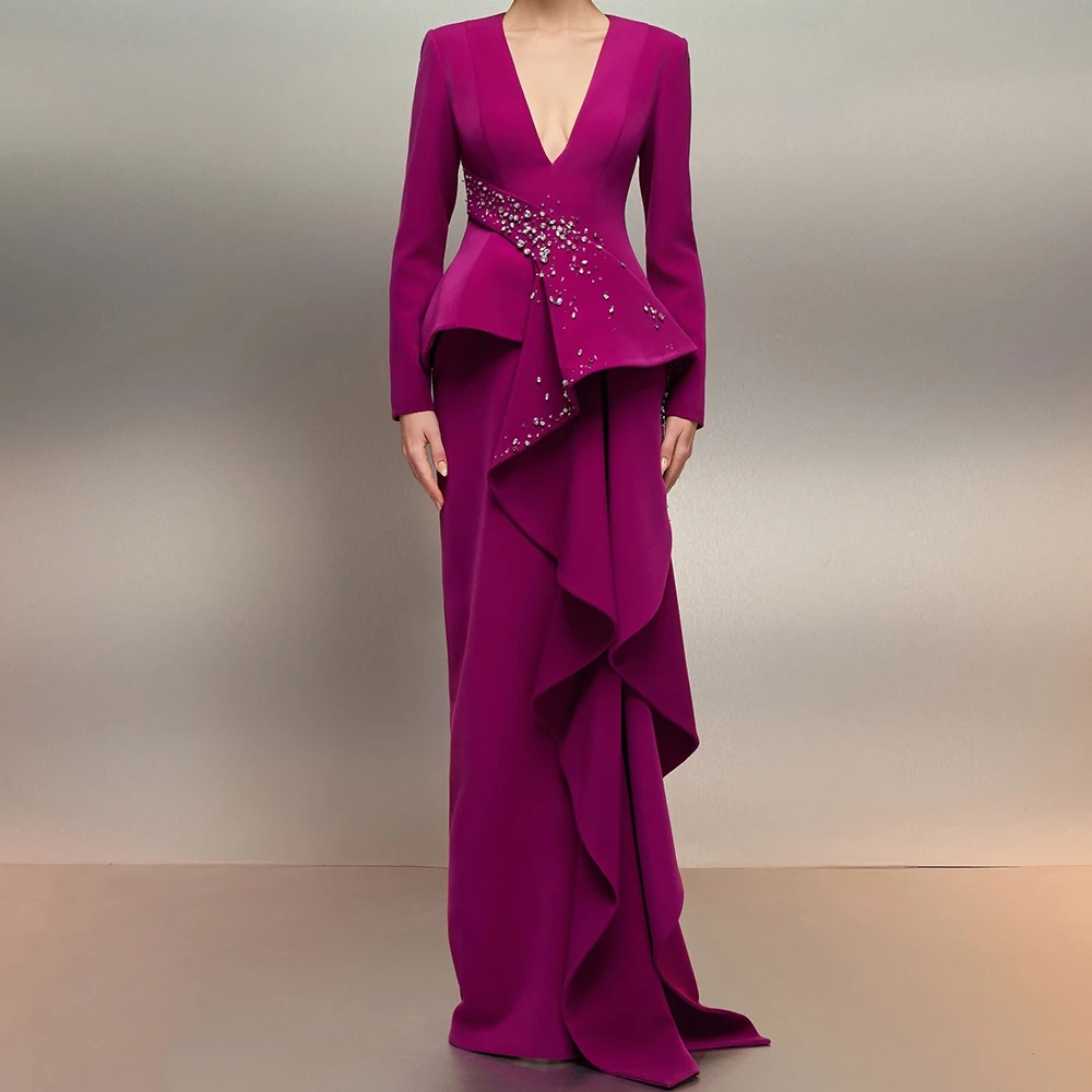 Customized A-line Evening Dresses Floor-length V-neck Full Sleeve Prom Gown Simple Fashion Crystal Draped Casual Party Gown
Customized A-line Evening Dresses Floor-length V-neck Full Sleeve Prom Gown Simple Fashion Crystal Draped Casual Party Gown