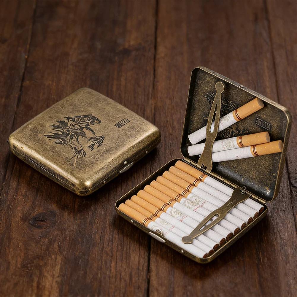 Металлический портсигар с узором «Медный тигр», на 20 сигарет, влагостойкий, ударопрочный, защитный, портативный держатель для курения
Металлический портсигар с узором «Медный тигр», на 20 сигарет, влагостойкий, ударопрочный, защитный, портативный держатель для курения