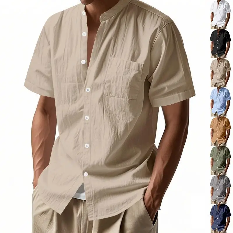 Loose Linen Casual Short Sleeve Stand Collar Beach Shirt for Men Summer Comfortable Breathable Open Cardigan Single Color
Loose Linen Casual Short Sleeve Stand Collar Beach Shirt for Men Summer Comfortable Breathable Open Cardigan Single Color