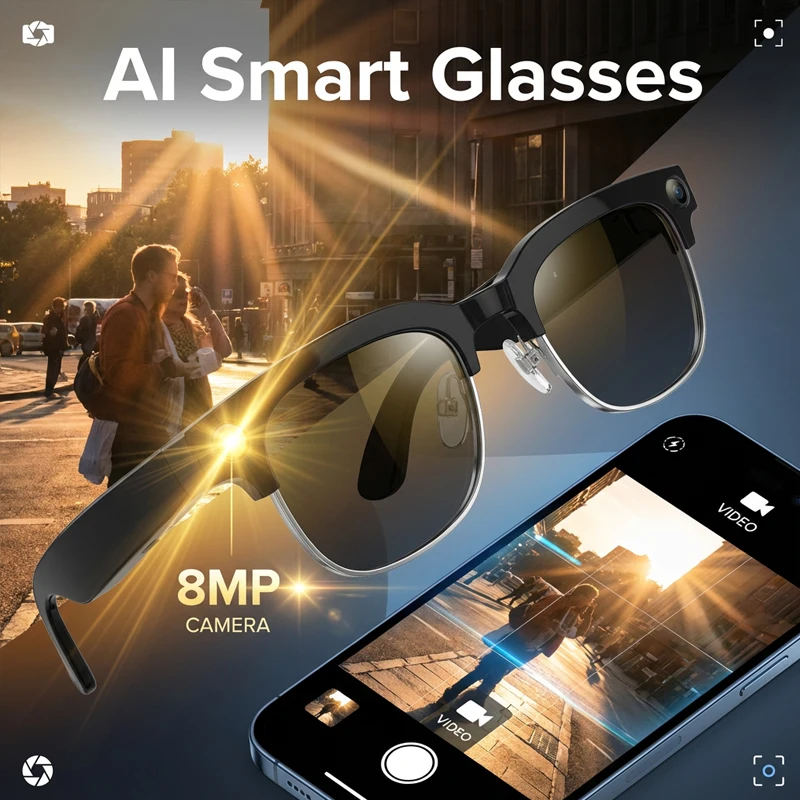 AI Smart Camera Glasses Bluetooth Voice Assisatant Music Sunglasses Men Women 2026 Sports Touch Control Photochromic Shade UV400
AI Smart Camera Glasses Bluetooth Voice Assisatant Music Sunglasses Men Women 2026 Sports Touch Control Photochromic Shade UV400